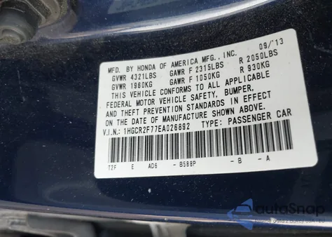 2014 Honda Accord Ex from USA, damaged, VIN 1HGCR2F77EA026892